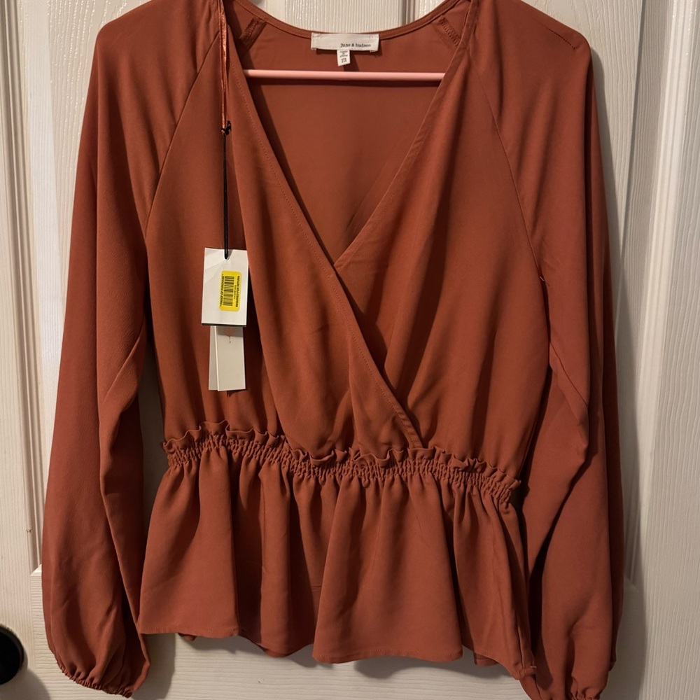 June & Hudson Terracotta Wrap Peplum Blouse